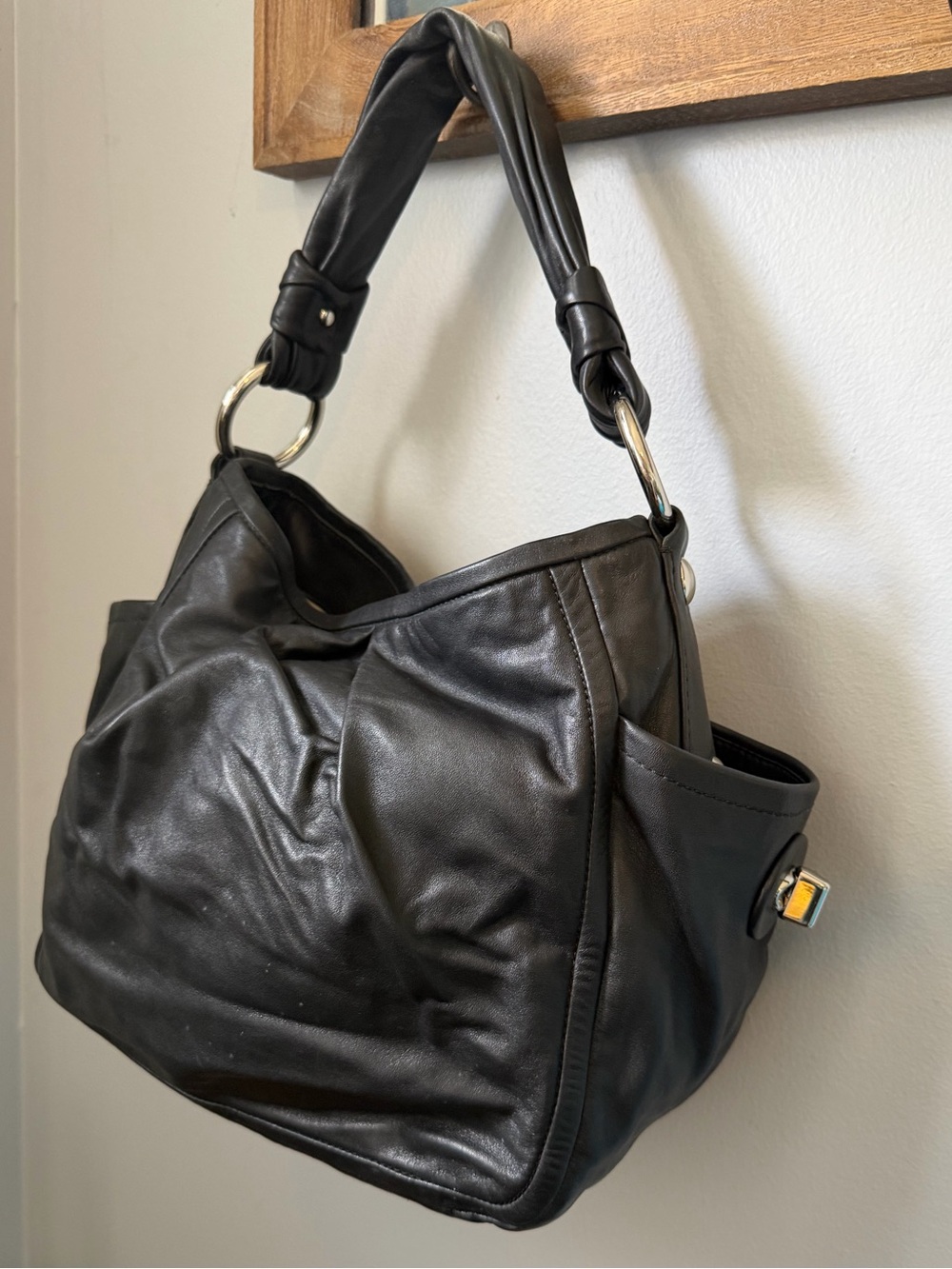 Coach Parker Pleated Leather Shoulder Bag Hobo Black Turnlock Slouchy 13412
